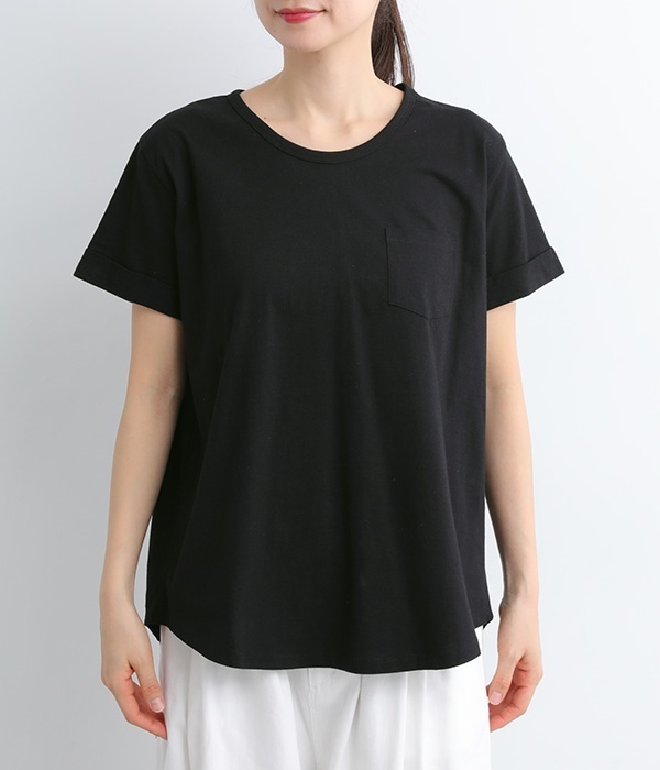 天竺 バックラウンド裾Tシャツ(C・ブラック)