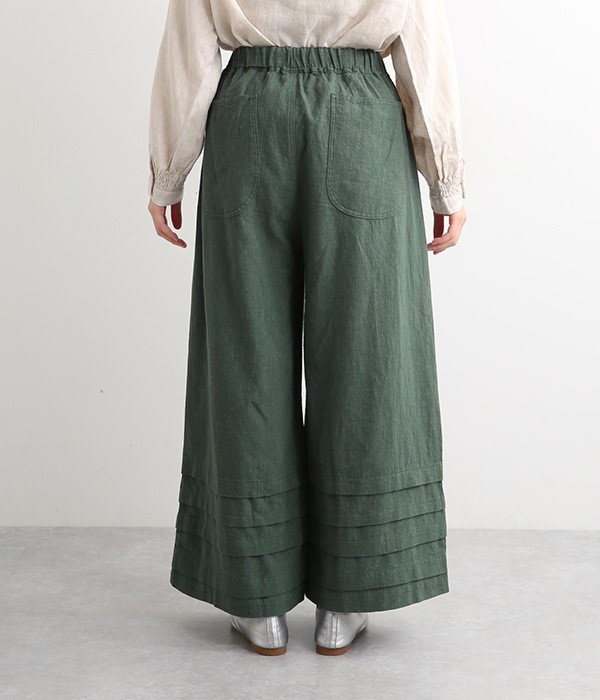 コットンリネンオックス裾タックワイドパンツ(B・グリーン)
