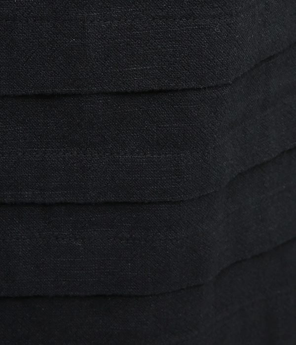 コットンリネンオックス裾タックワイドパンツ(D・ブラック)