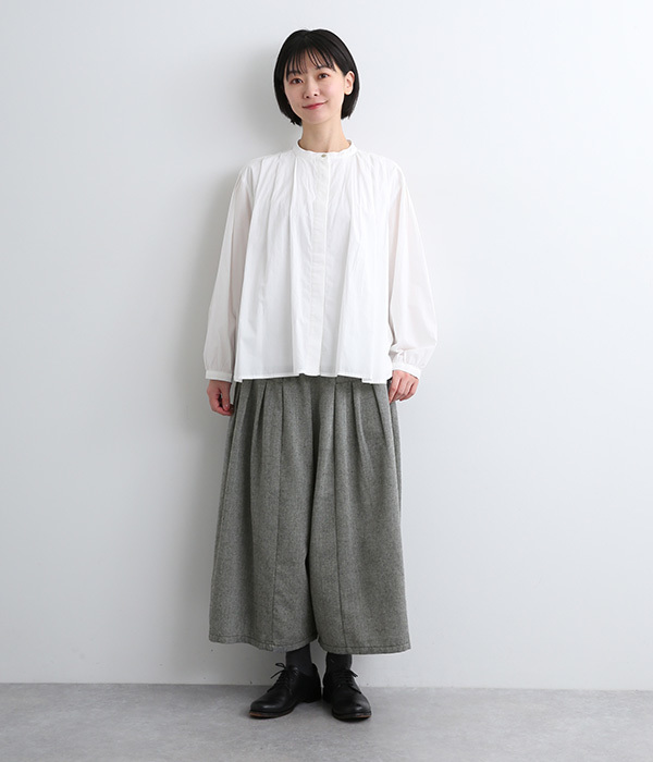 コットン混ヘリンボーン　タックワイドパンツ(C・ブラック)