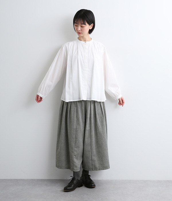コットン混ヘリンボーン　タックワイドパンツ(C・ブラック)