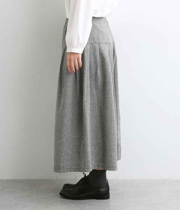 コットン混ヘリンボーン　タックワイドパンツ(C・ブラック)