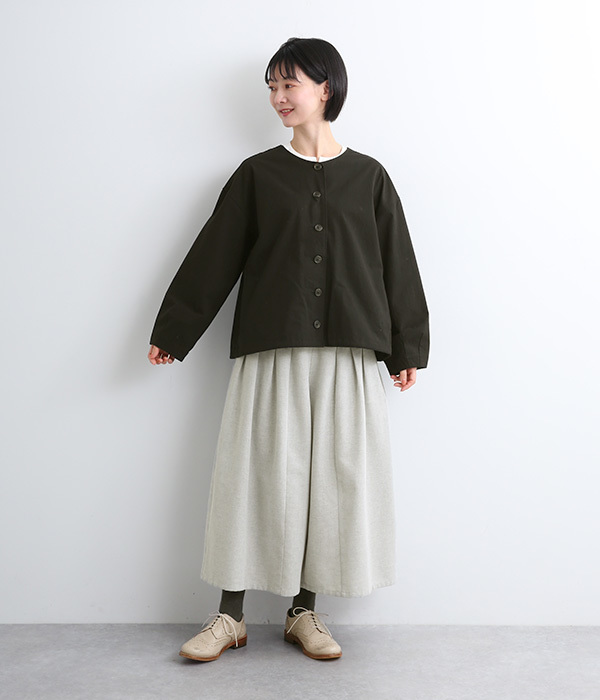 コットン混ヘリンボーン　タックワイドパンツ(C・ブラック)