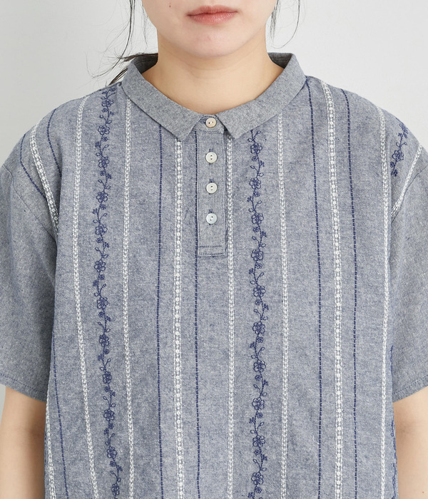 30%OFF【SALE/セール】ダンガリー花ストライプ刺繍ブラウス(C
