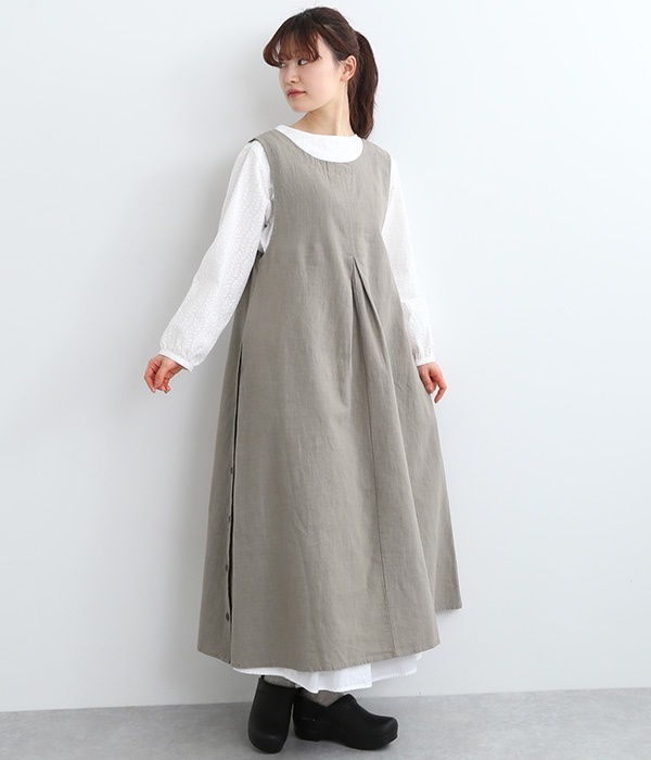 リネンコットン平織　ジャンパースカート(A・グレージュ)
