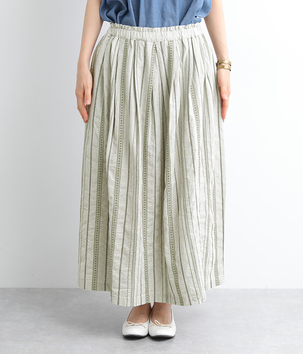 ダンガリーストライプ刺繍スカート(A・グレー)