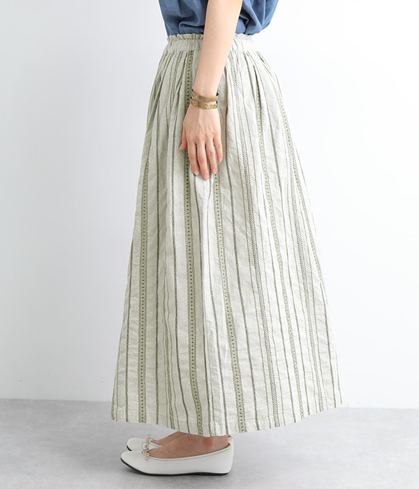 ダンガリーストライプ刺繍スカート(A・グレー)