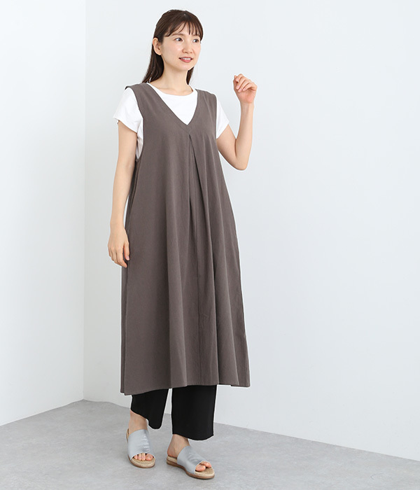 コットン平織りジャンパースカート(B・モカ)