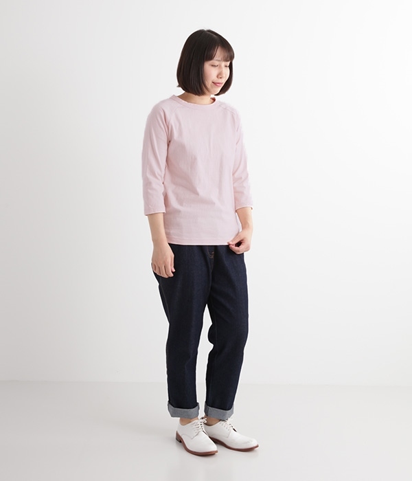 ムラ糸ラグラン7分袖Tシャツ(K・ピンク)