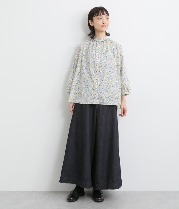 コットンリネンデニムワイドパンツ(B・ネイビー)【再入荷 コットンリネンデニムワイドパンツ(B・ネイビー)【再入荷