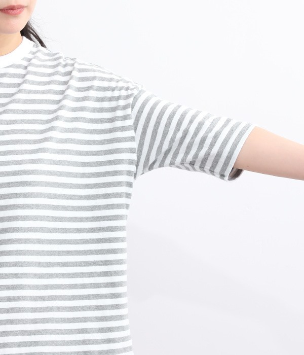 ムラ糸ボーダーワイドTシャツ(C・ホワイト×ブラック)