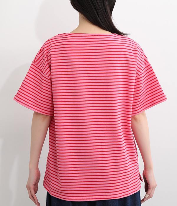 コットンボーダーTシャツ(A・ピンク×レッド)