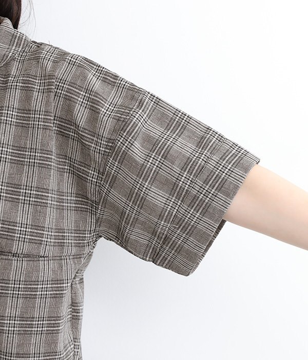 コットンリネンチェックシャツジャケット(A・ネイビー×グレー)