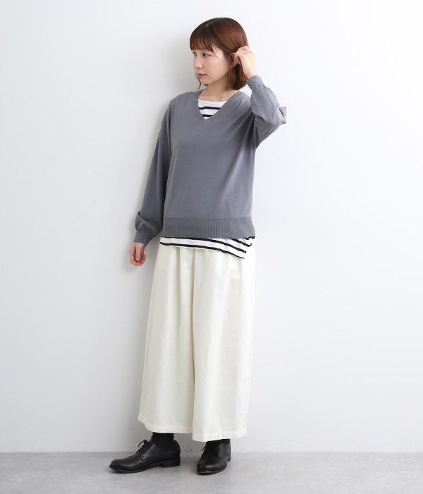 コットンリネンデニムワイドパンツ(C・ホワイト)