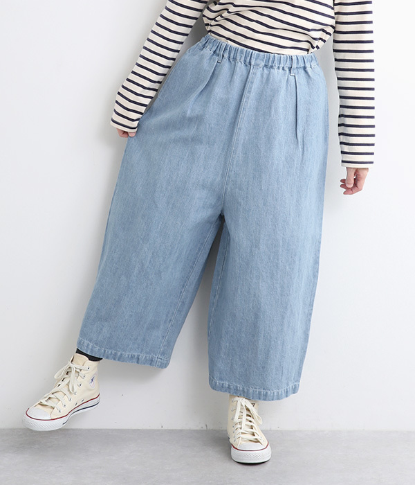 コットンリネンデニムワイドパンツ(C・ホワイト)