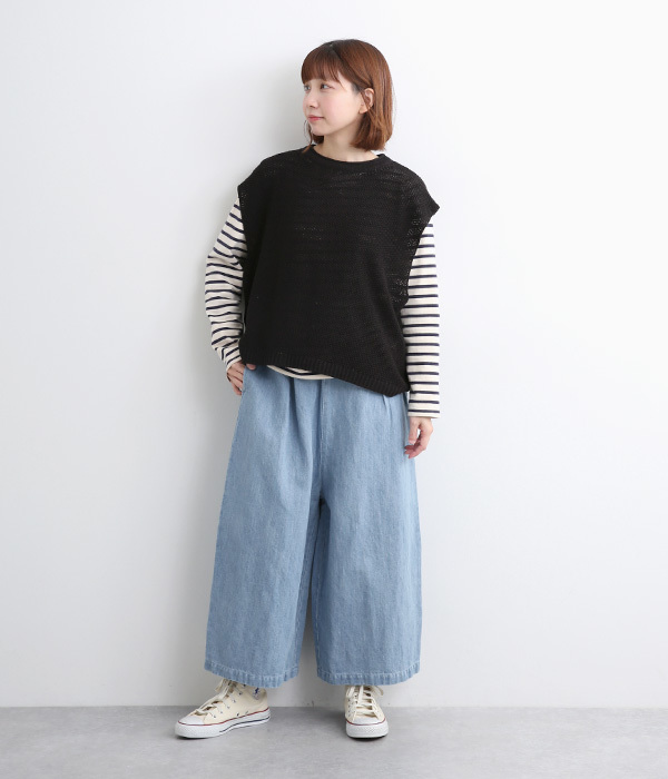 コットンリネンデニムワイドパンツ(C・ホワイト)