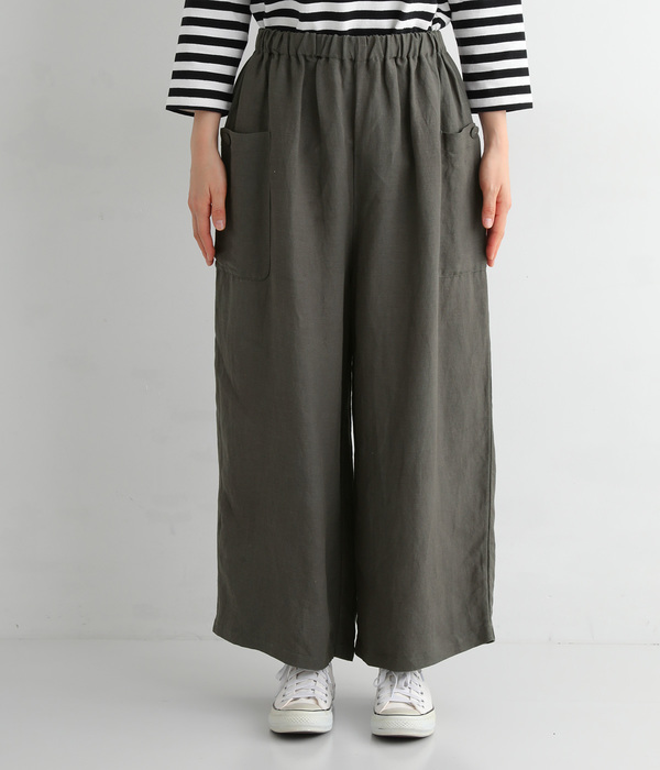 リネンレーヨンワイドパンツ(A・チャコール)【新入荷