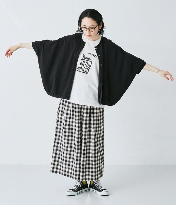 日本製コットンリネンブロードワッシャーワイドパンツ(A・ブロックチェック)