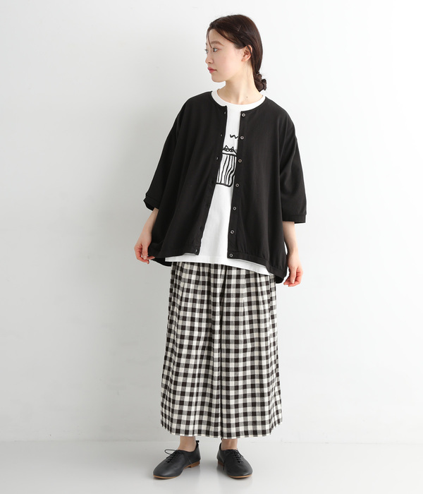 日本製コットンリネンブロードワッシャーワイドパンツ(A・ブロックチェック)