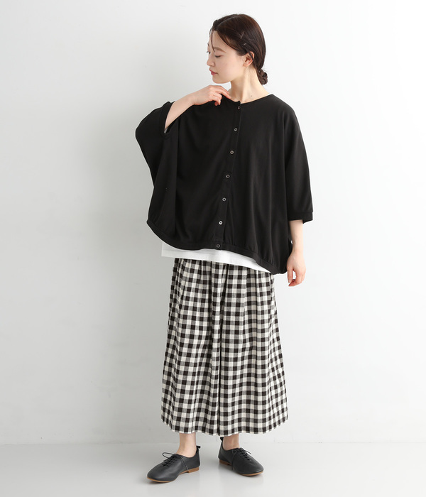 日本製コットンリネンブロードワッシャーワイドパンツ(A・ブロックチェック)