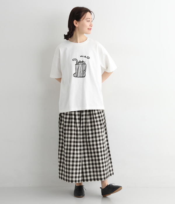 日本製コットンリネンブロードワッシャーワイドパンツ(A・ブロックチェック)