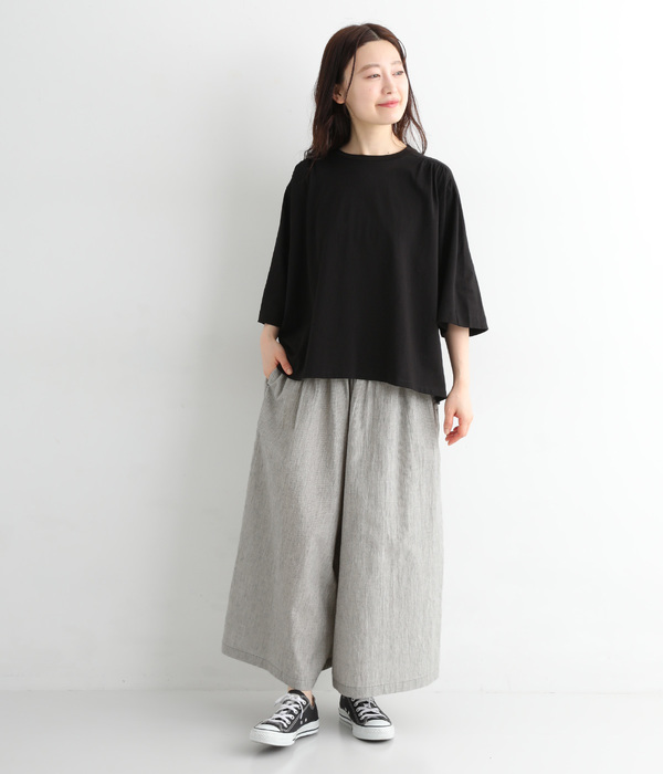 日本製コットンリネンブロードワッシャーワイドパンツ(A・ブロックチェック)