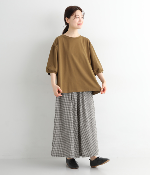 日本製コットンリネンブロードワッシャーワイドパンツ(A・ブロックチェック)