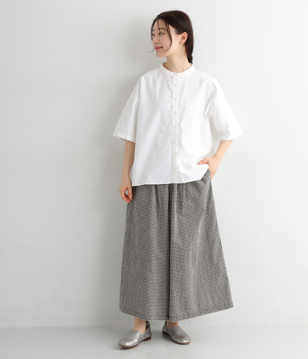 日本製コットンリネンブロードワッシャーワイドパンツ(A・ブロックチェック)
