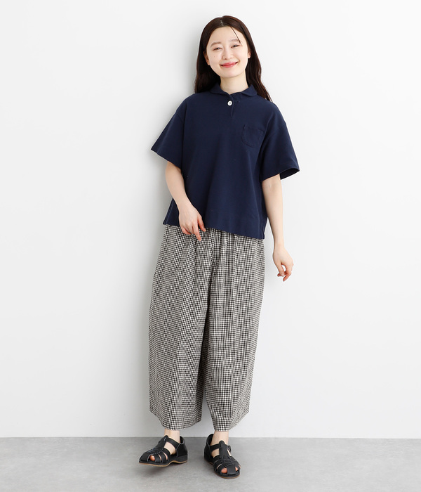 日本製コットンリネンブロードワッシャーワイドパンツ(A・ブロックチェック)