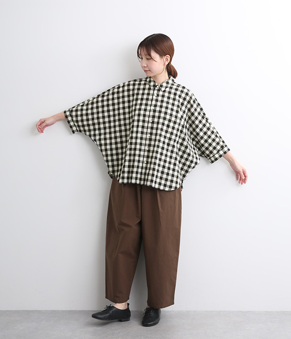コットンリネンブロードワッシャーワイドシャツ(A・ブロックチェック)