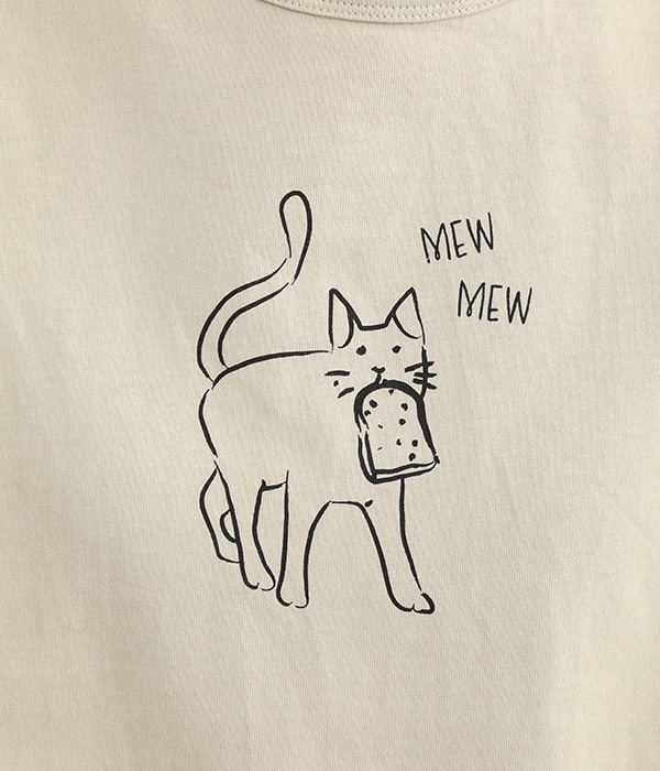 プリント　Tシャツ　”MEW　MEW”(A・ベージュ)