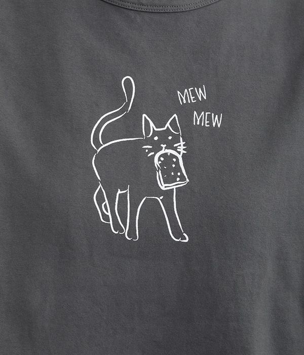 プリント　Tシャツ　”MEW　MEW”(B・チャコール)