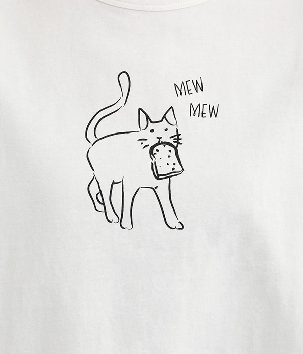 プリント　Tシャツ　”MEW　MEW”(D・オフホワイト)
