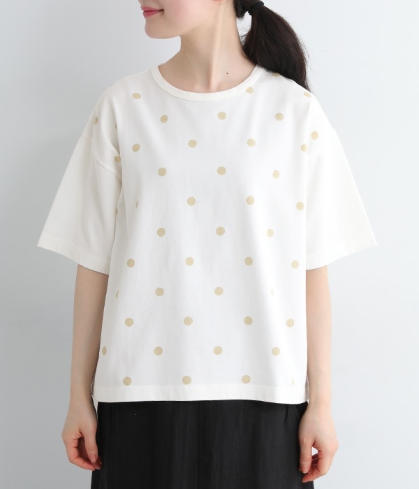 プリントTシャツ　Dot(B・オフホワイト×ベージュ)