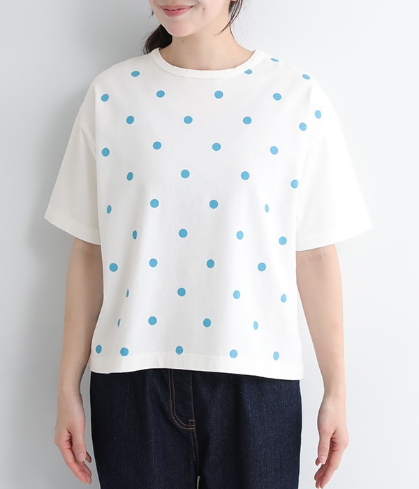 プリントTシャツ　Dot(C・オフホワイト×ブルー)