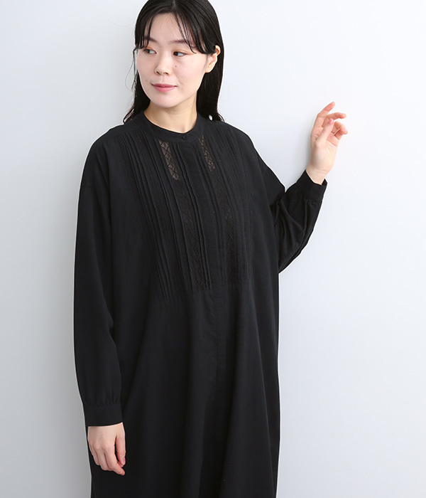 ワッシャーブロードクロスレース ワンピース(A・ブラック)【新入荷】｜HEAVENLY（ヘブンリー）の長袖ワンピース通販 ナチュラン