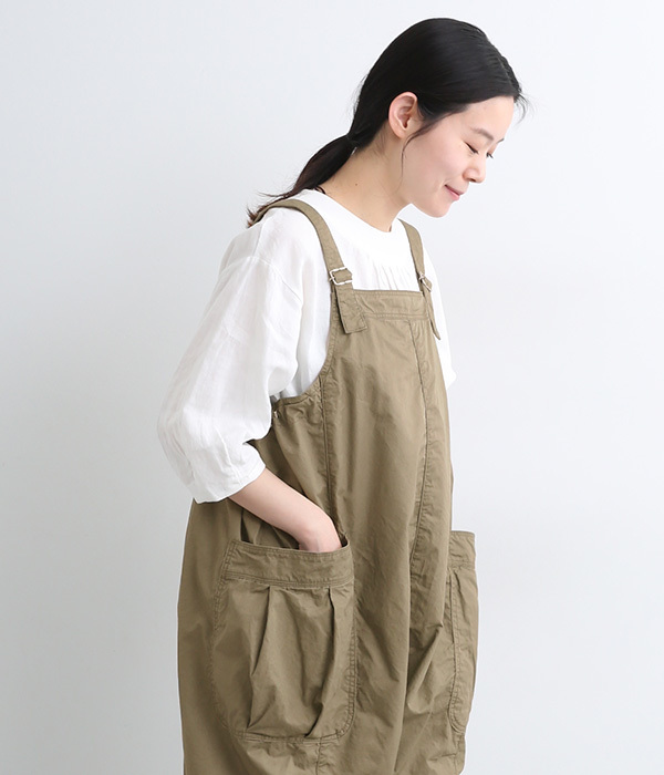 コットン綾ダンプコルドンサロペット(B・オリーブ)