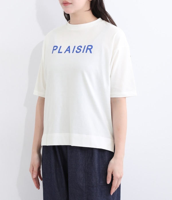 コーマ天竺ソフト仕上げ プリントTシャツ(PLAISIR)(A・オフホワイト×ブルー)