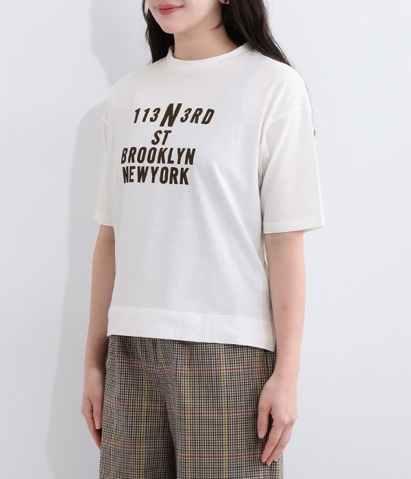 コーマ天竺ソフト仕上げ プリントTシャツ(113N3RD)(A・オフホワイト×チャコール)