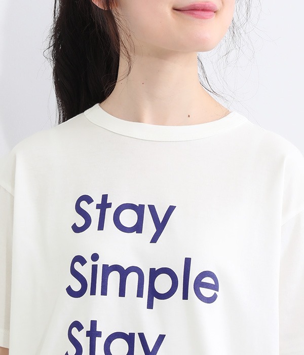 コーマ天竺ソフト仕上げ プリントTシャツ(Stay Simple.)(A・オフホワイト×レッド)