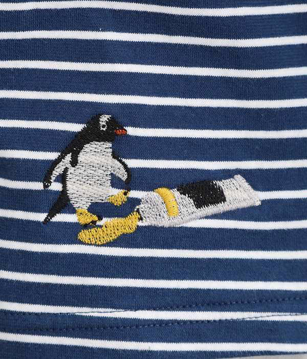ペンギン足あと刺繍Tシャツ(A・ホワイト×ネイビー)