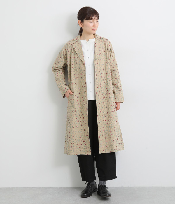 コットンミニフラワー総柄刺繍トレンチコート(A・ベージュ)