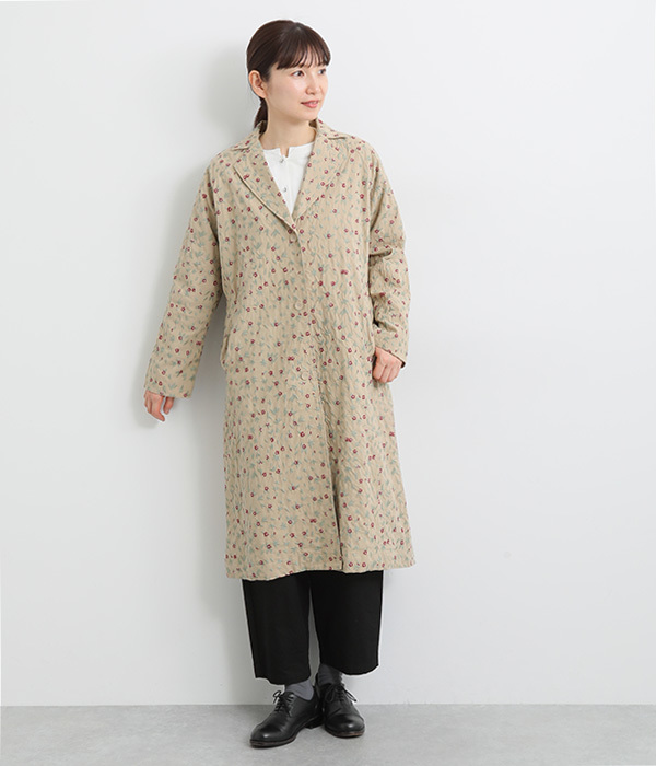 コットンミニフラワー総柄刺繍トレンチコート(A・ベージュ)