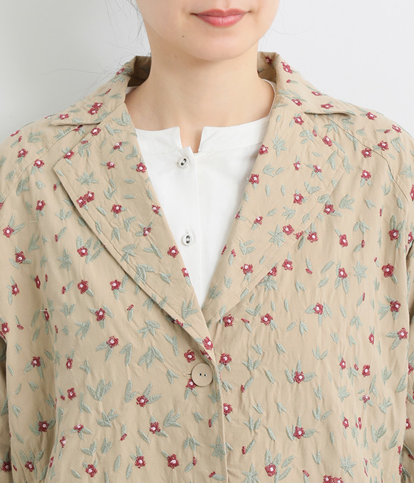 コットンミニフラワー総柄刺繍トレンチコート(A・ベージュ)