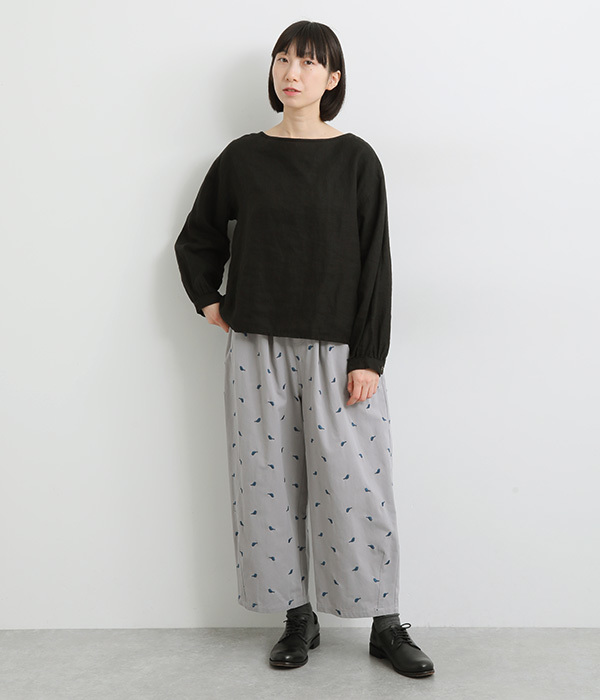 コットン小鳥ドット刺繍バルーンパンツ(A・グレー)【再入荷