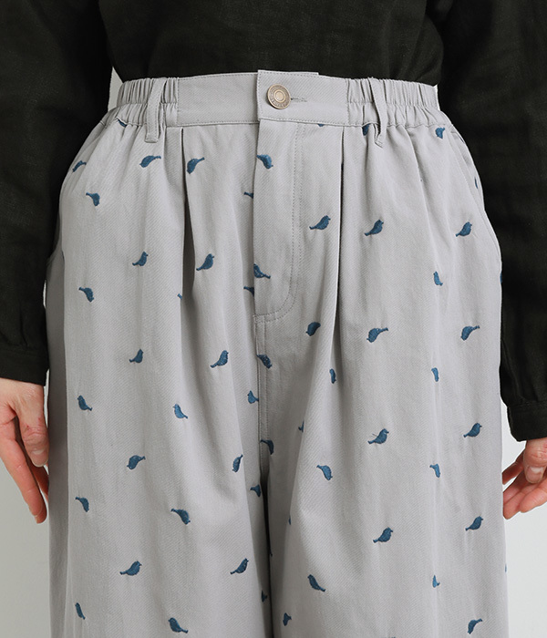 コットン小鳥ドット刺繍バルーンパンツ(A・グレー)【再入荷