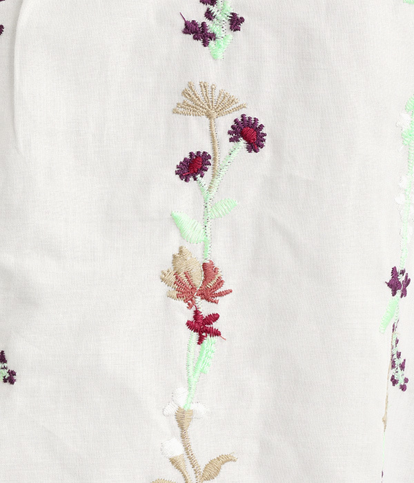 コットン花ストライプ総柄刺繍ブラウス(A・アイボリー)