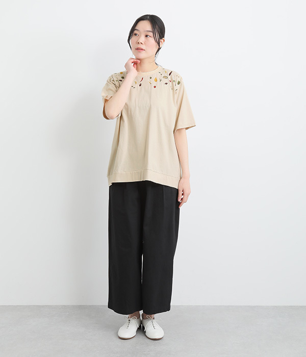 コットンさらさら天竺野菜刺繍5分袖Ｔシャツ(A・アイボリー)