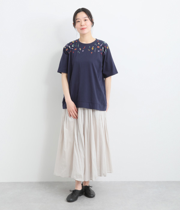 コットンさらさら天竺野菜刺繍5分袖Ｔシャツ(A・アイボリー)