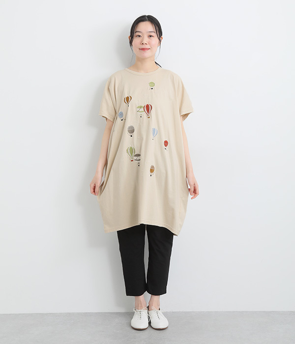 コットンさらさら天竺気球刺繍ドルマンチュニック(A・アイボリー)